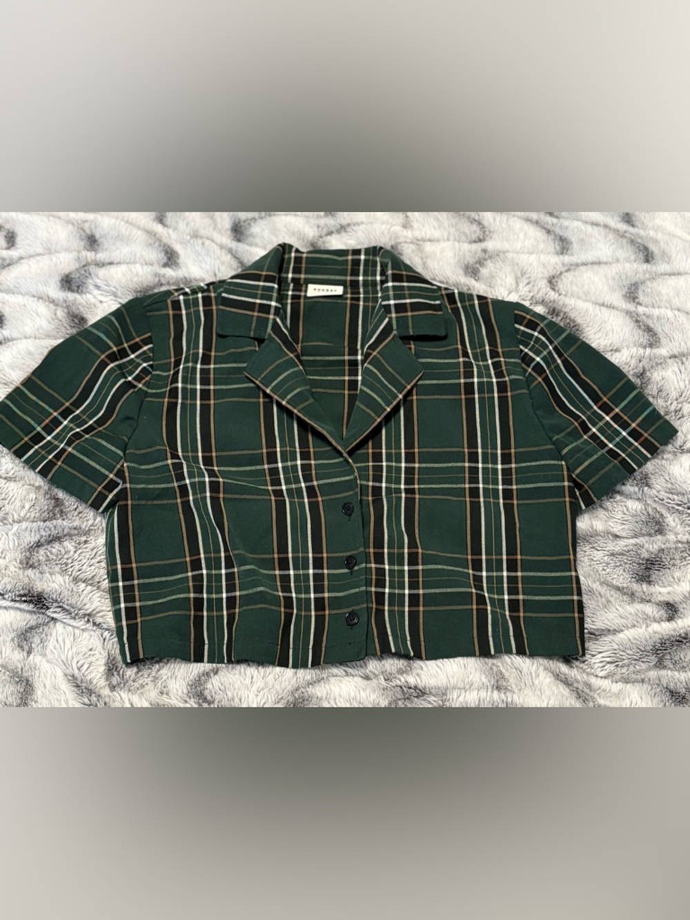 Sunday Best Dark Green Plaid Cropped Button Shirt